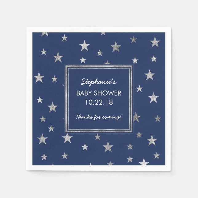 Serviettes Jetables Silver Stars Twinkle décor de Baby shower - n'impo (Devant)