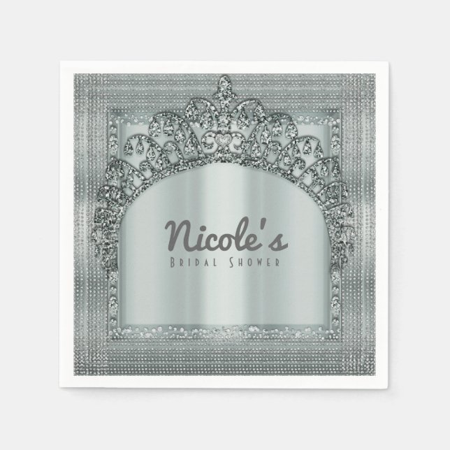 Serviettes Jetables Silver Tiara Crown & Diamond Bling Party Élégant (Devant)