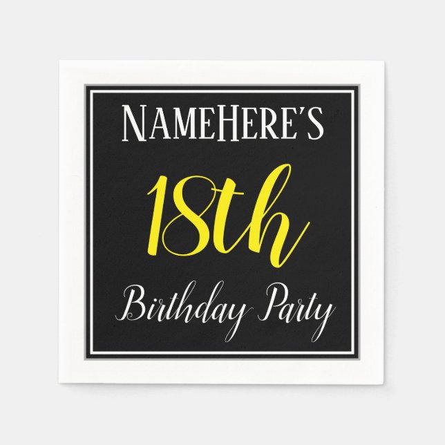 Serviettes Jetables Simple, 18e fête d'anniversaire avec nom personnal (Devant)