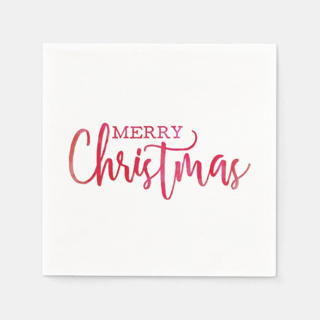 Serviettes Jetables Simple couleur rouge Joyeux script de Noël (Devant)
