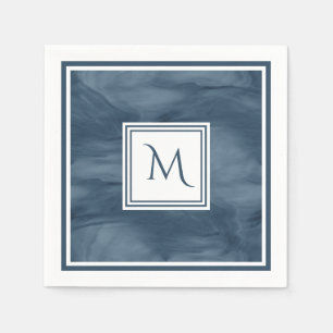 Serviettes Jetables Simple Marine Bleu Marbre subtil Monogramme modern