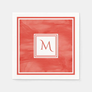 Serviettes Jetables Simple rouge orange subtil marbre moderne Monogram