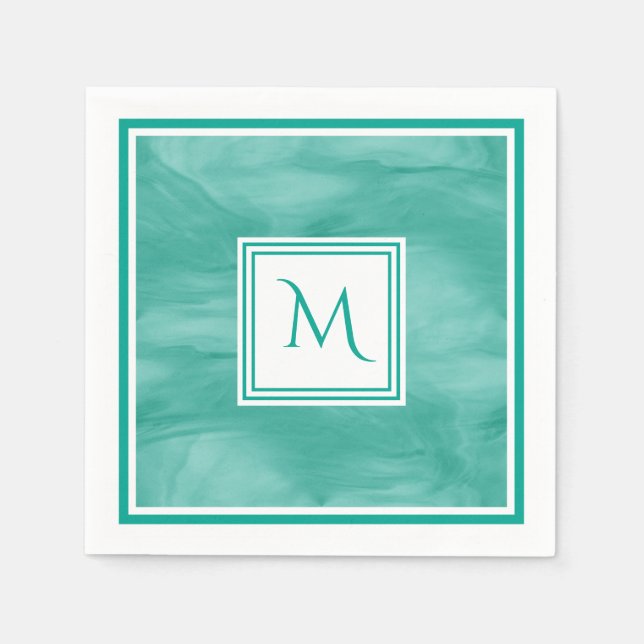 Serviettes Jetables Simple Turquoise Vert subtil marbre Moderne Monogr (Devant)