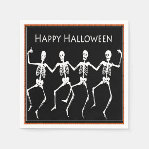 Serviettes Jetables Skeletons de danse Napkins d'Halloween noir