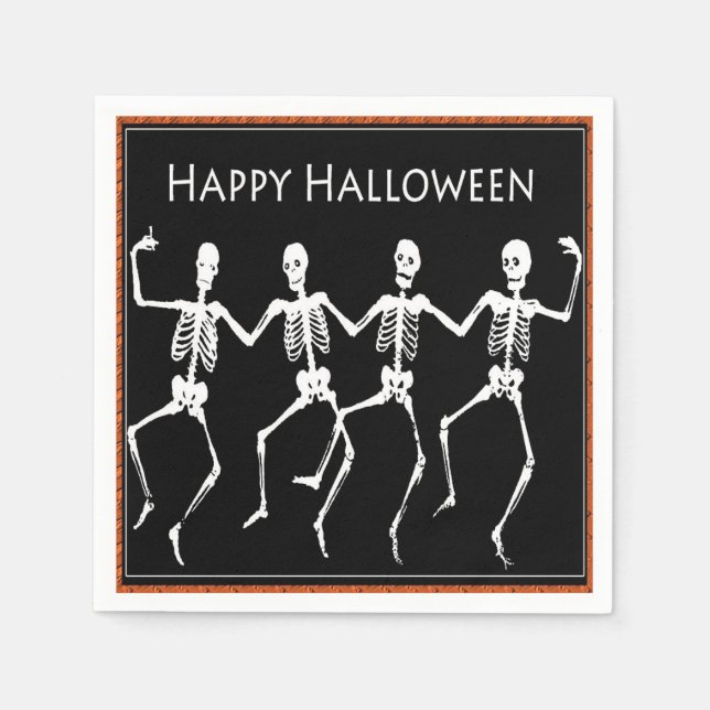 Serviettes Jetables Skeletons de danse Napkins d'Halloween noir (Devant)