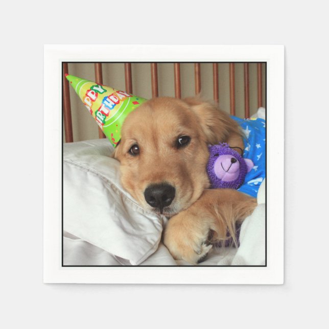 Serviettes Jetables Sleepy Golden Retriever in Pajamas Anniversaire (Devant)