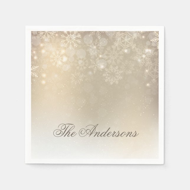 Serviettes Jetables Snowflakes Gold Personnalisé Vacances | Serviette  (Devant)