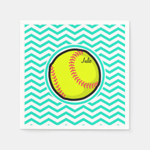 Serviettes Jetables Softball ; Aqua Green Chevron