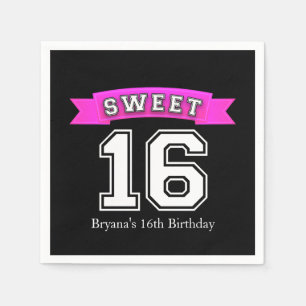 Serviettes Jetables Soirée d'anniversaire Sweet 16 Sport noir et rose