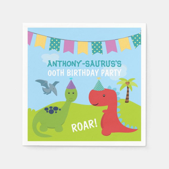 Serviettes Jetables Soirée Dinosaure personnalisée (Devant)