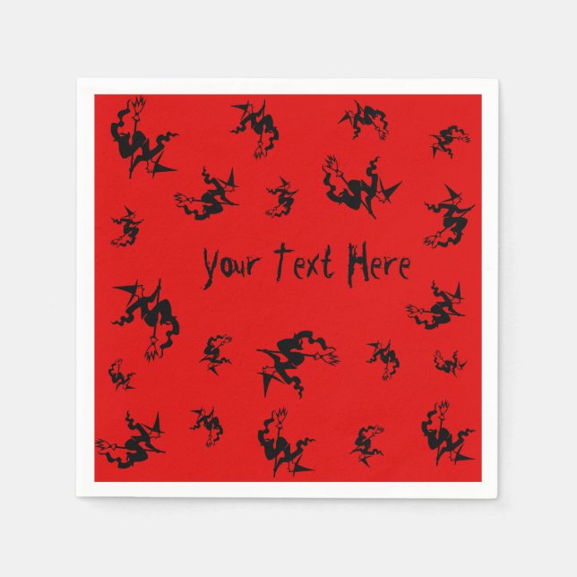 Serviettes Jetables sorcière éffrayante sur le baguette volant amusant (Devant)