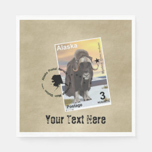 Serviettes Jetables Souvenir de Timbre Postage Muskox de l'Alaska