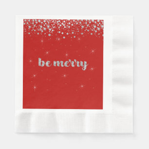 Serviettes Jetables Soyez joyeux, Noël,  Paillettes d'argent, Étincell