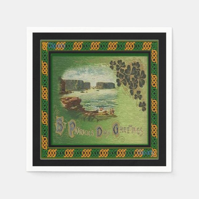Serviettes Jetables St. Patrick's Salutations Celtic Knot Bordure Napk (Devant)