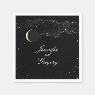 Serviettes Jetables Starry Night Stars Mariage noir et or
