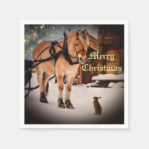 Serviettes Jetables Starry Noël nuit à la ferme avec cheval