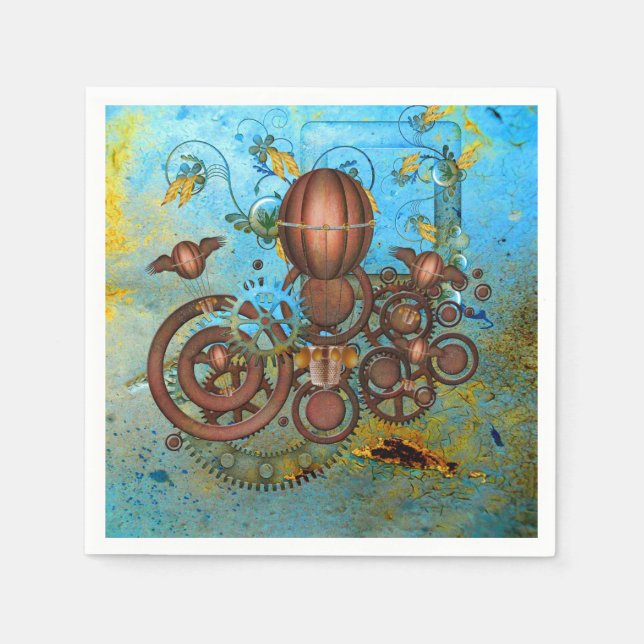 Serviettes Jetables Steampunk Collage Aqua Copper Cocktail Napkins (Devant)