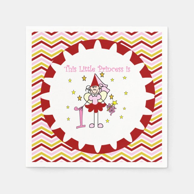 Serviettes Jetables Stick Figure Princess 1er Anniversaire Papier serv (Devant)