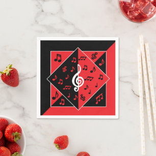 Serviettes Jetables Stylish Art déco Music Notes Red White