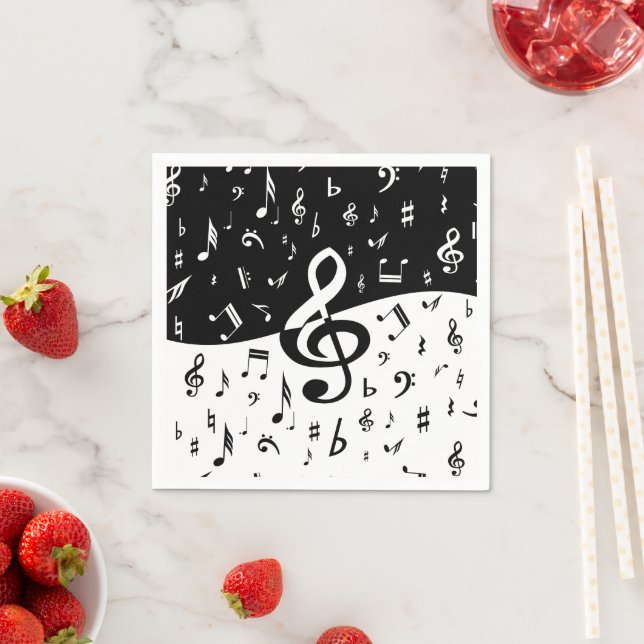 Serviettes Jetables Stylish Treble Clef Wave Black and White (En situation)