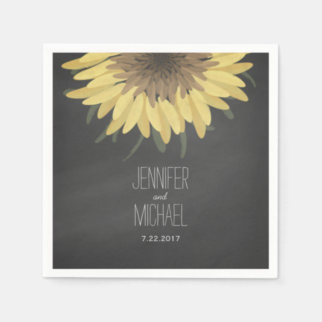 Serviettes Jetables Sunflower Chalkboard Russe Mariage (Devant)