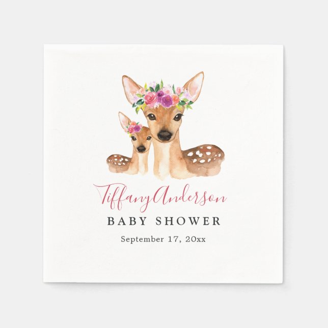 Serviettes Jetables Sweet Deer Maman Et Bébé Baby shower Floral Napkin (Devant)