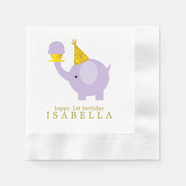 Serviettes Jetables Sweet Lavender Elephant fête d'anniversaire (Devant)