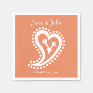 Serviettes Jetables Sweet Paisley Hearts en Coral Napkins