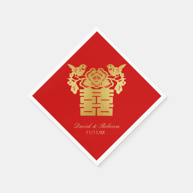 Serviettes Jetables Symbole du bonheur double des Inséparables chinois (Coin)