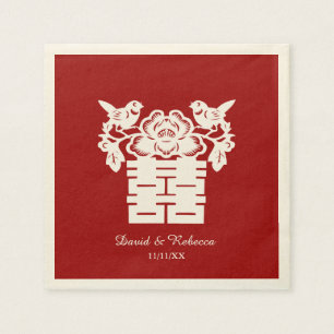 Serviettes Jetables Symbole du bonheur double des Inséparables chinois