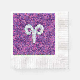 Serviettes Jetables Symbole Pearl Like Aries sur Camo numérique rose