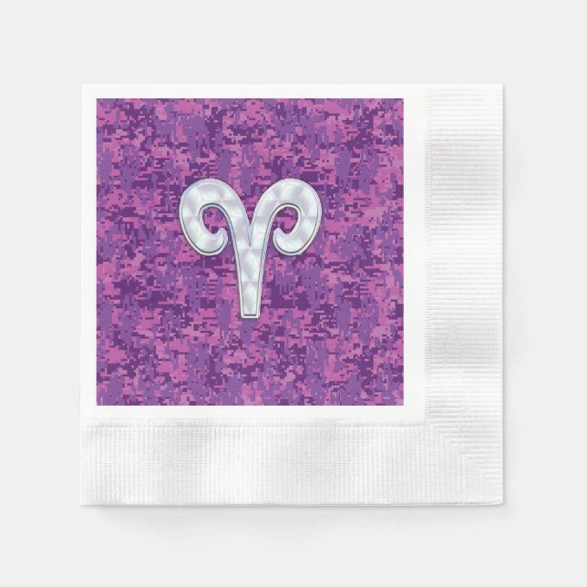 Serviettes Jetables Symbole Pearl Like Aries sur Camo numérique rose (Devant)