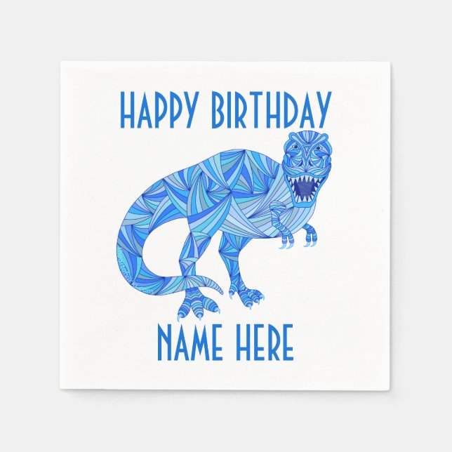 Serviettes Jetables T-Rex Blue Dinosaur Cute Préhistorique Anniversair (Devant)