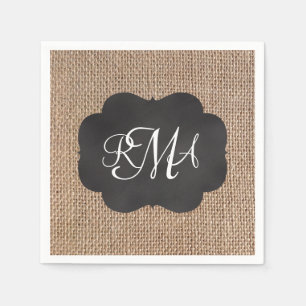 Serviettes Jetables Tableau de bord Burlap Look Triple Script monogram
