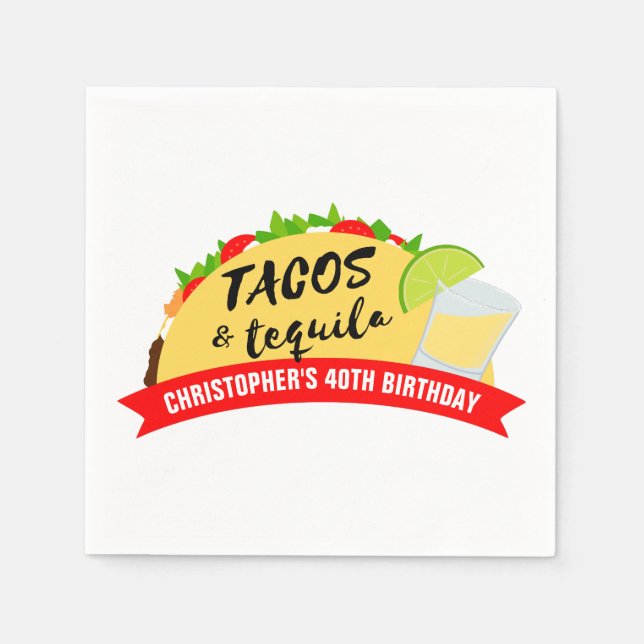 Serviettes Jetables Tacos et Tequila fête d'anniversaire (Devant)