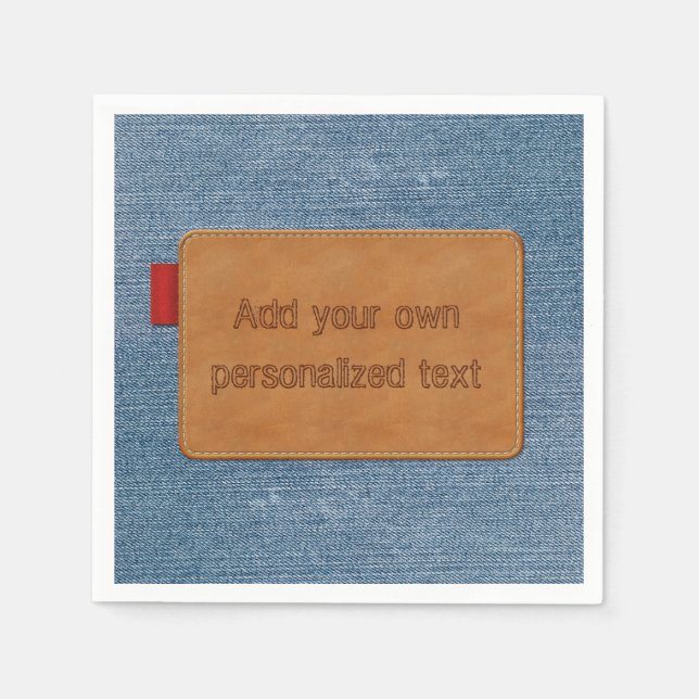 Serviettes Jetables Tag en cuir personnalisé bleu Jean Denim (Devant)