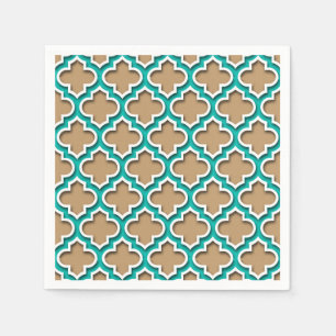 Serviettes Jetables Tan de chameau, Turquoise, Quatrefoil Marocain Bla