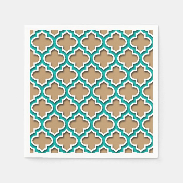 Serviettes Jetables Tan de chameau, Turquoise, Quatrefoil Marocain Bla (Devant)