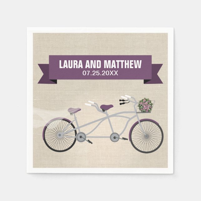 Serviettes Jetables Tandem Purple Bicyclette Mariage (Devant)