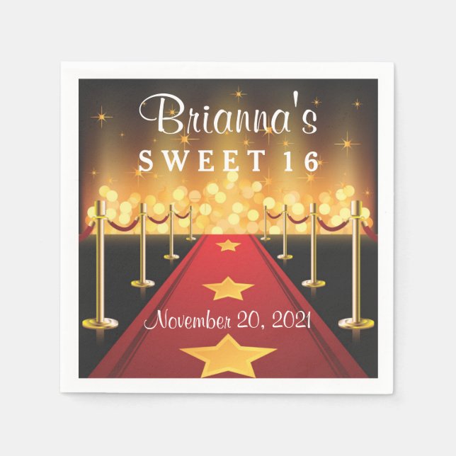 Serviettes Jetables Tapis rouge Hollywood Sweet 16 Napkin personnalisé (Devant)