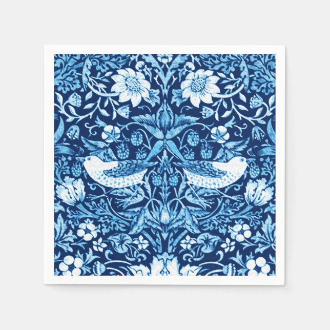 Serviettes Jetables Tapisserie Art Nouveau Oiseau et Fleur, Bleu foncé (Devant)