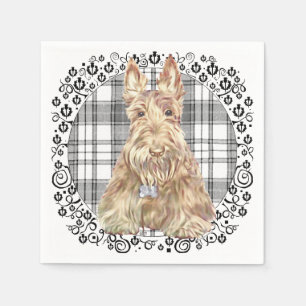 Serviettes Jetables Tartan Scottie Noir & Blanc