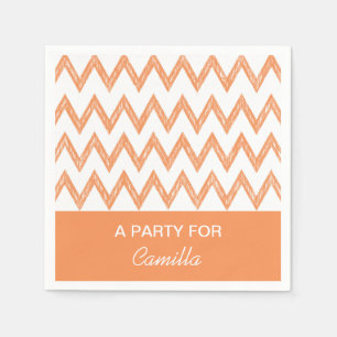 Serviettes Jetables Tendance Crayon Orange Chevron Zigzags Avec Nom