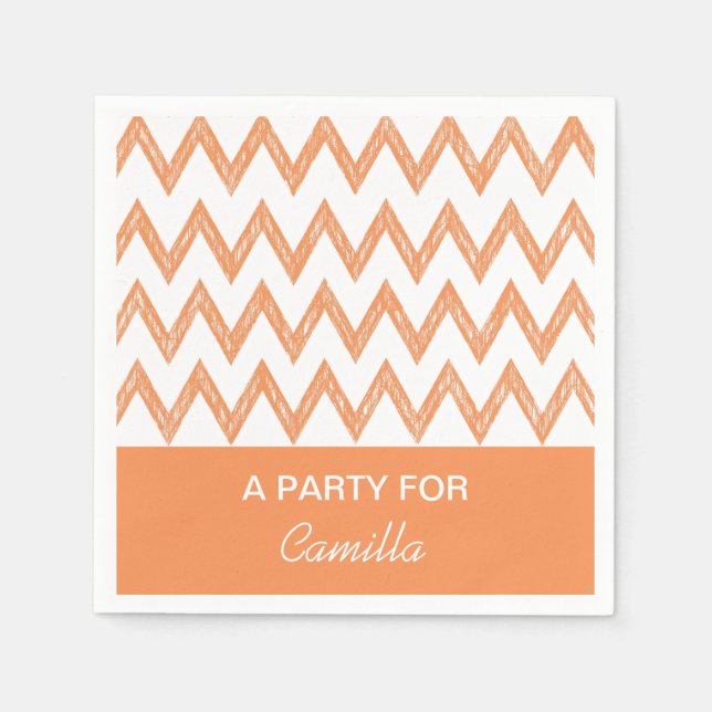 Serviettes Jetables Tendance Crayon Orange Chevron Zigzags Avec Nom (Devant)