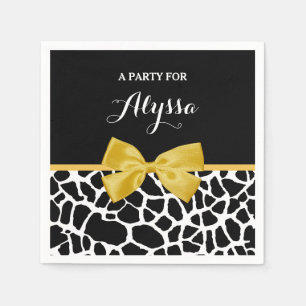 Serviettes Jetables Tendance Giraffe Imprimer Bow jaune doré avec nom
