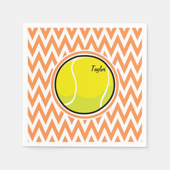 Serviettes Jetables Tennis ; Orange et Chevron Blanc (Devant)