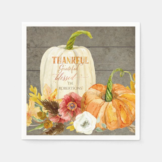Serviettes Jetables Thanksgiving Thankful Grateful Nom de famille béni (Devant)