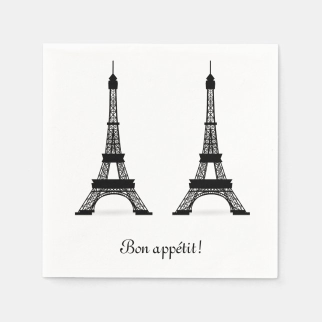 Serviettes Jetables Thème français noir Tours Eiffel Bon Appetit (Devant)