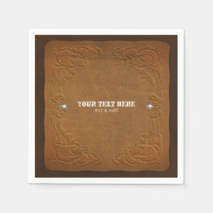 Serviettes Jetables Thème Western Rustique Marron Cuir et Diamants Fêt