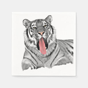 Serviettes Jetables Tigre se situant dans la neige et montrant la